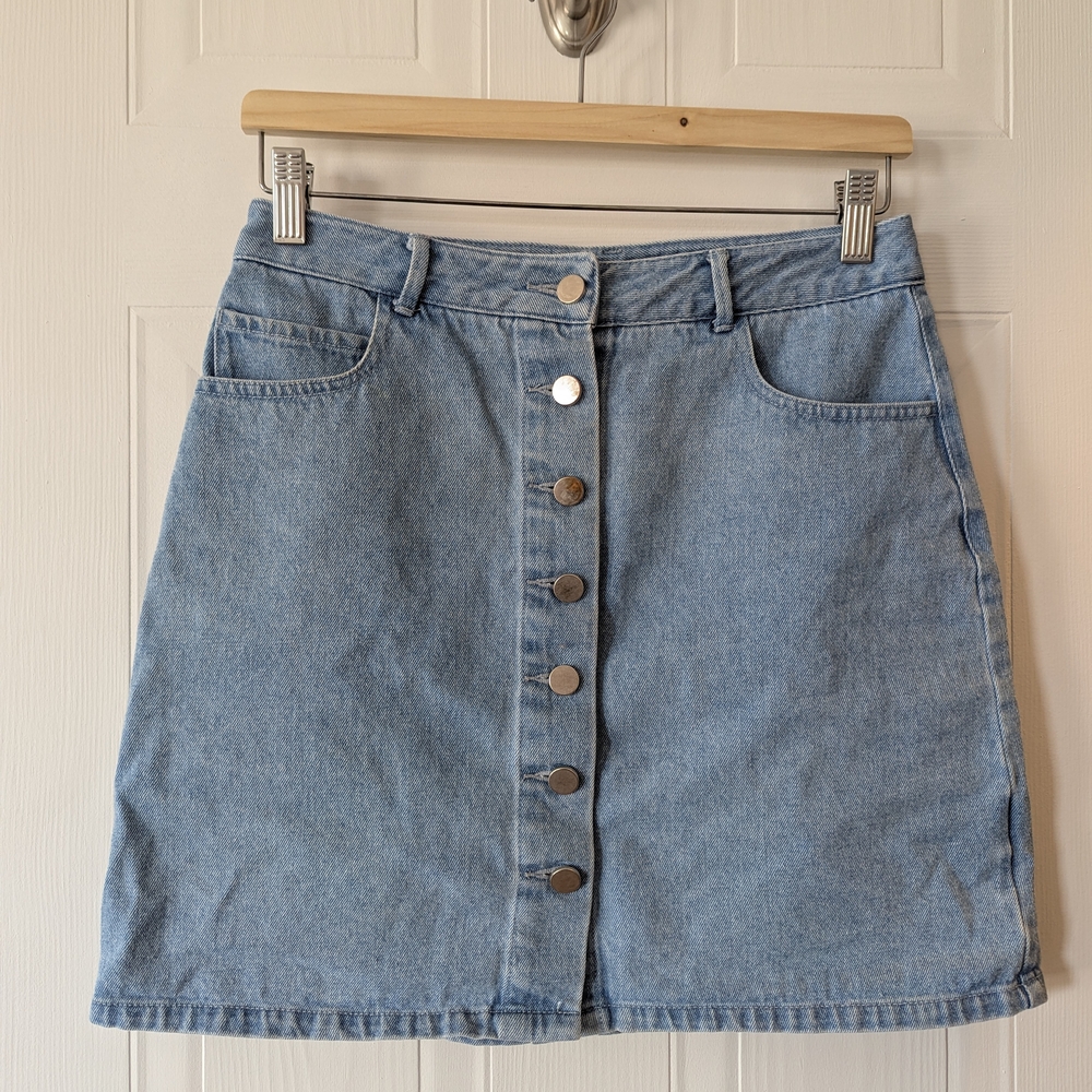 Denim Button-Front Skirt